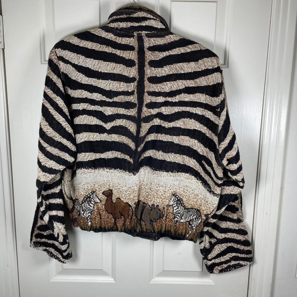 Painted Pony Vintage Safari Zebra Tapestry Jacket Cotton Made in Texas One Size - Picture 3 of 7